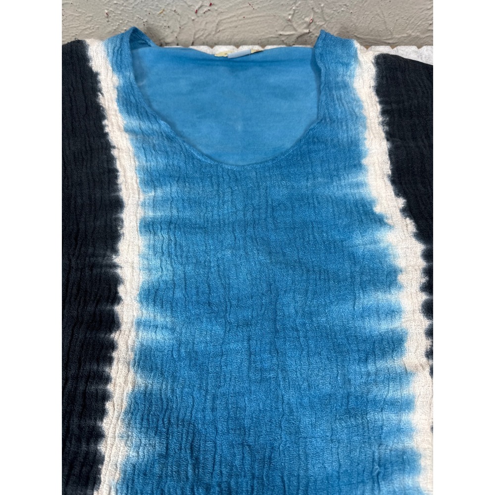 STARK Tie‎ Dye Tunic Top Blue Black White Crinkle Fabric Women's XS Made in USA